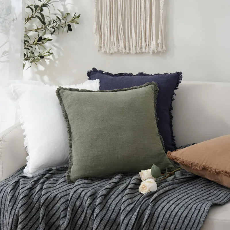 Decorative Nordic Frill Cotton & Linen Cushion Covers - 6 Colours