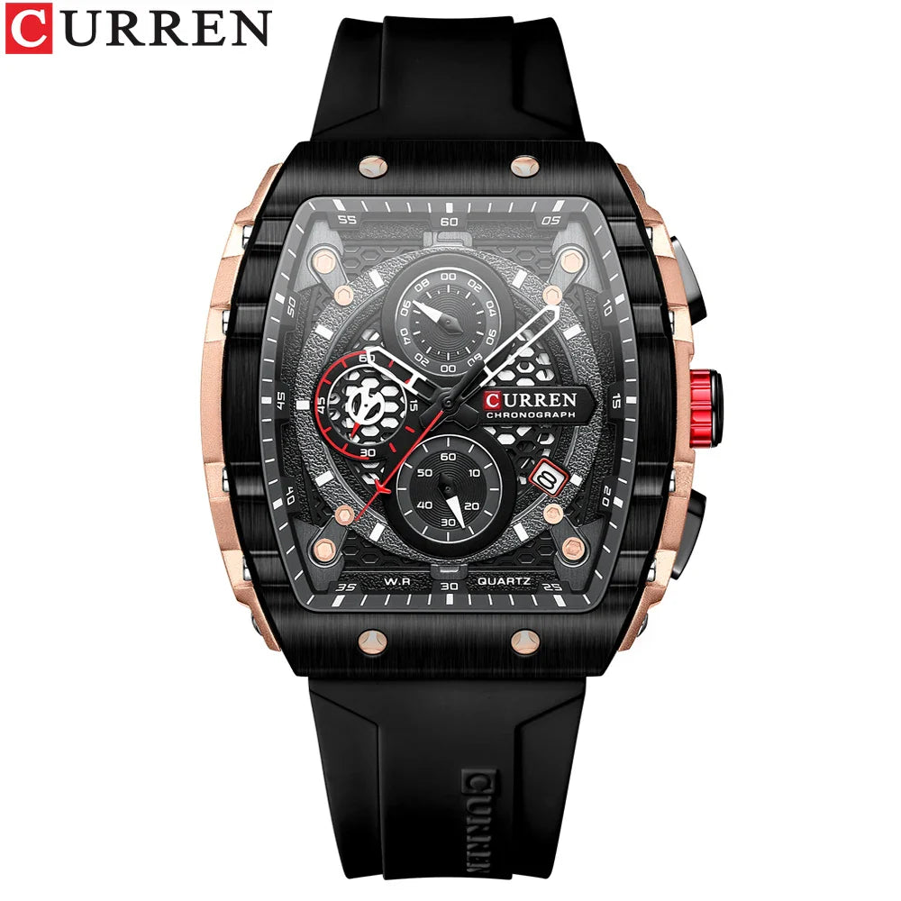 Reloj de cuarzo cuadrado de lujo para hombre - Reloj con fecha y cronógrafo luminoso resistente al agua