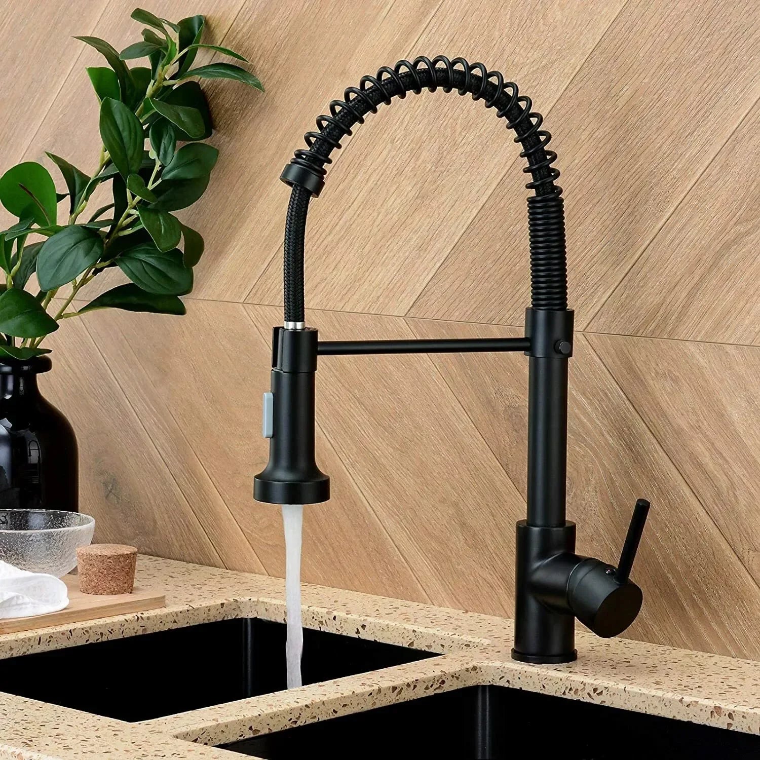 Robinet de cuisine Sophia noir mat – Robinet d'eau chaude et froide monté sur le plan de travail