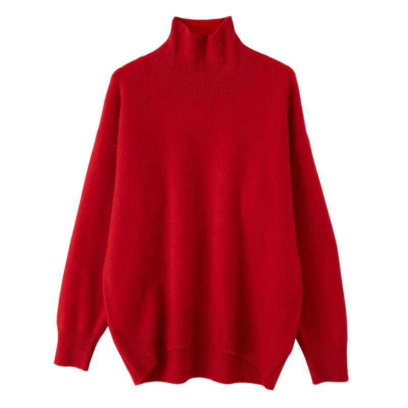 Women's 100% Wool Turtleneck Sweater - Loose Casual Jumper