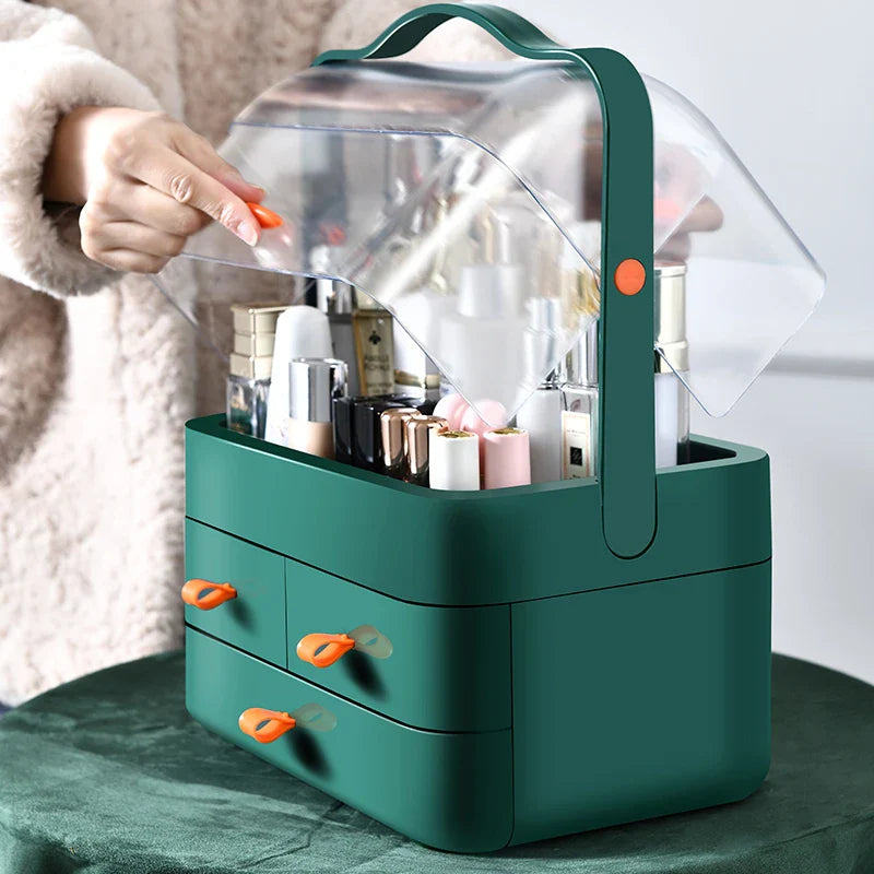 Mila Dust-Proof Makeup Organizer – Stylish Desktop Storage with Drawer for Skincare & Cosmetics