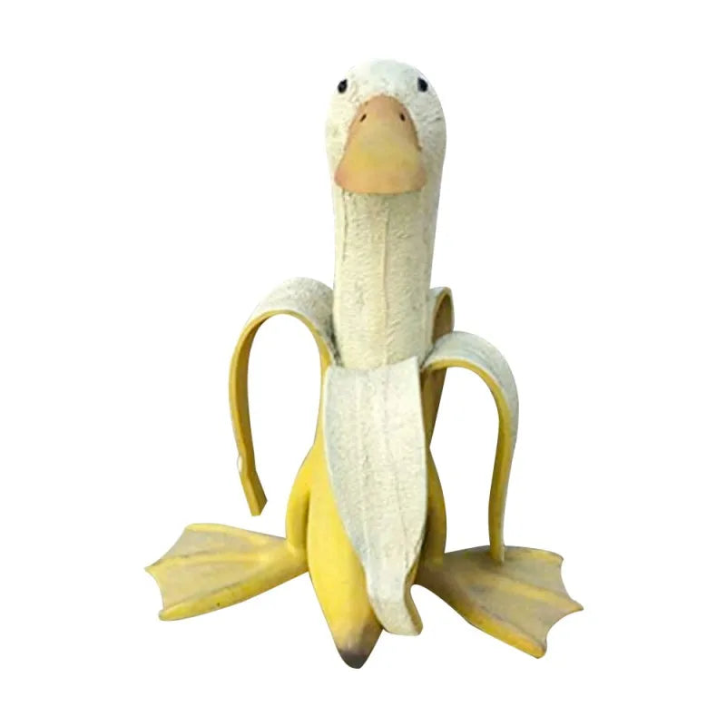 Escultura de pato bananero juguetón | Adorno de pato banana en miniatura de resina