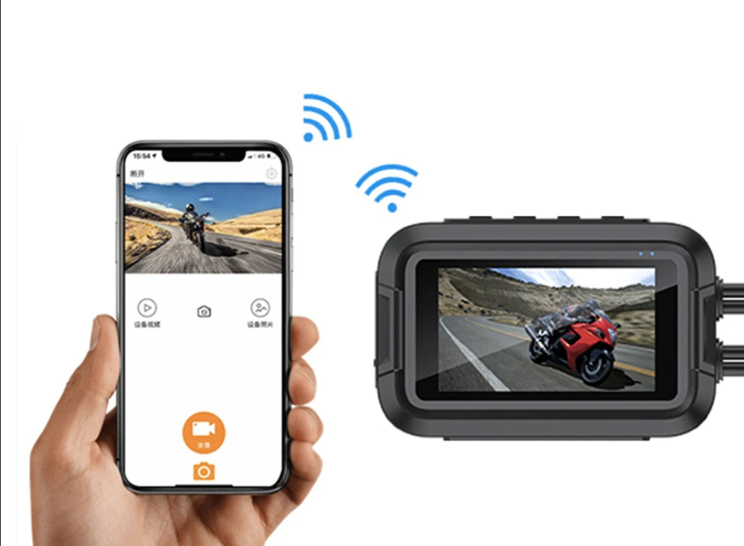 Cameră de bord pentru motocicletă Dual 1080P – Full HD WiFi GPS DVR rezistent la apă, Display IPS de 3", G-Sensor, Recorder video față și spate, Cutie neagră IP66