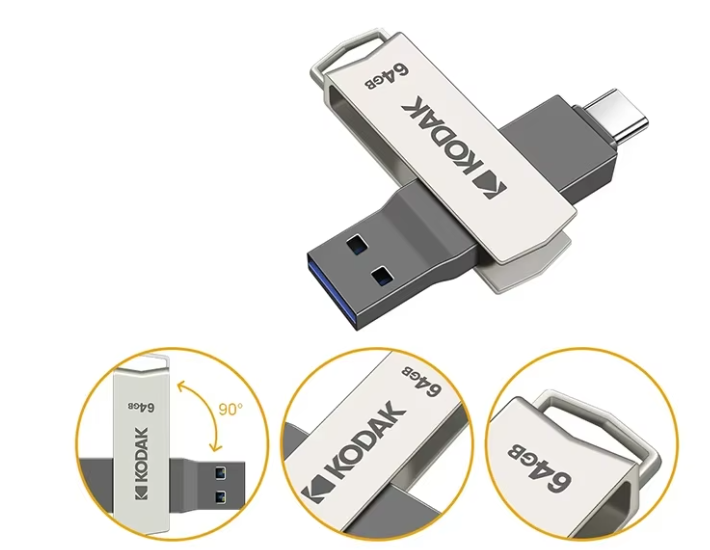 KODAK USB 3.2 Type-C Flash Drive | 32GB, 128GB, 256GB | High-Speed Dual Memory Stick for Smartphone & Laptop