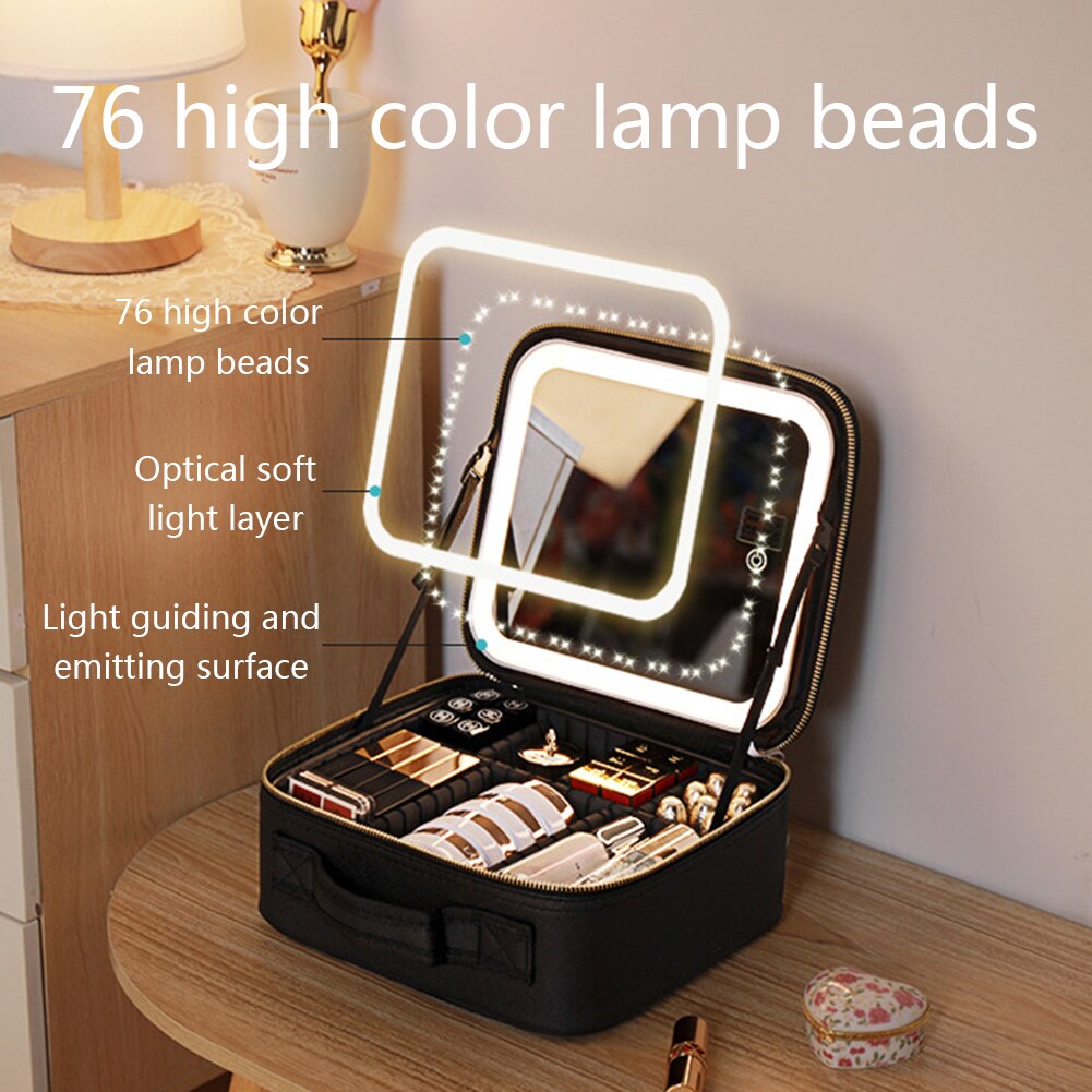 Portable Travel Makeup Case with LED Mirror & Adjustable Light