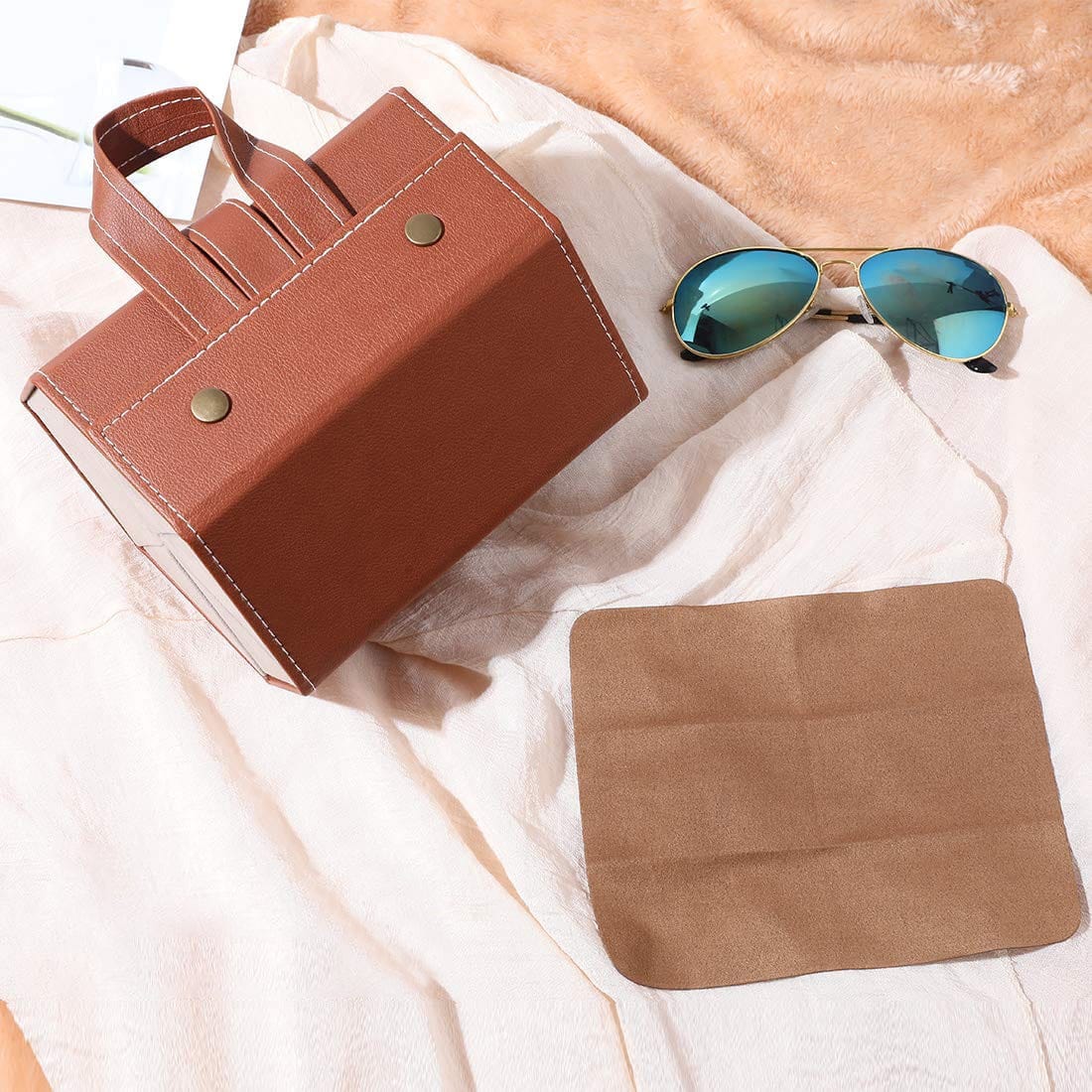 Estuche plegable para gafas de viaje – Organizador con múltiples ranuras para gafas de sol y anteojos, cuero vegano