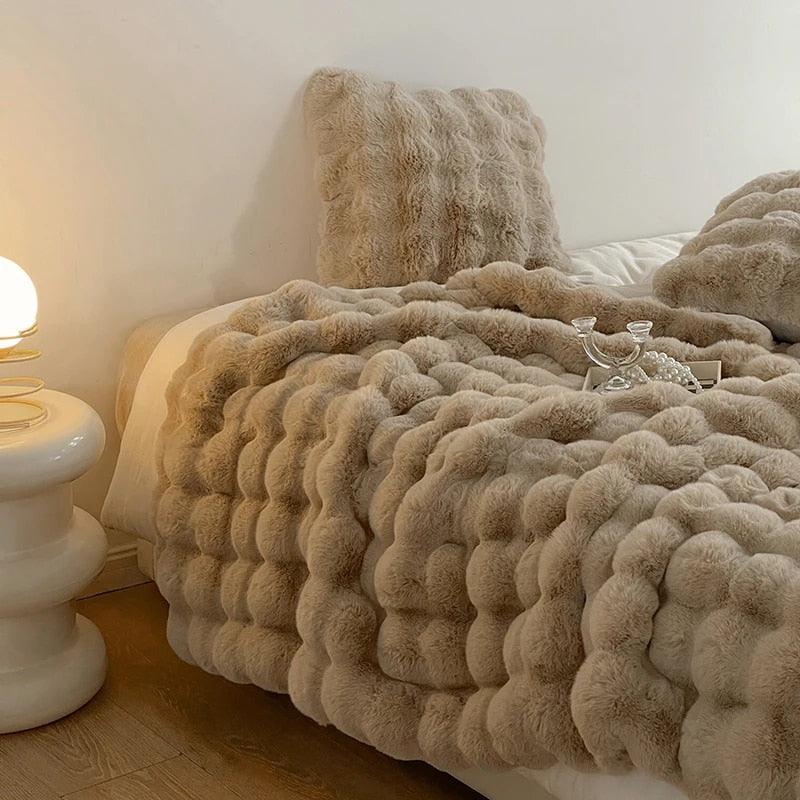 Super Soft Fluffy Luxury Rabbit Faux Fur Wave Throw - 4 farver