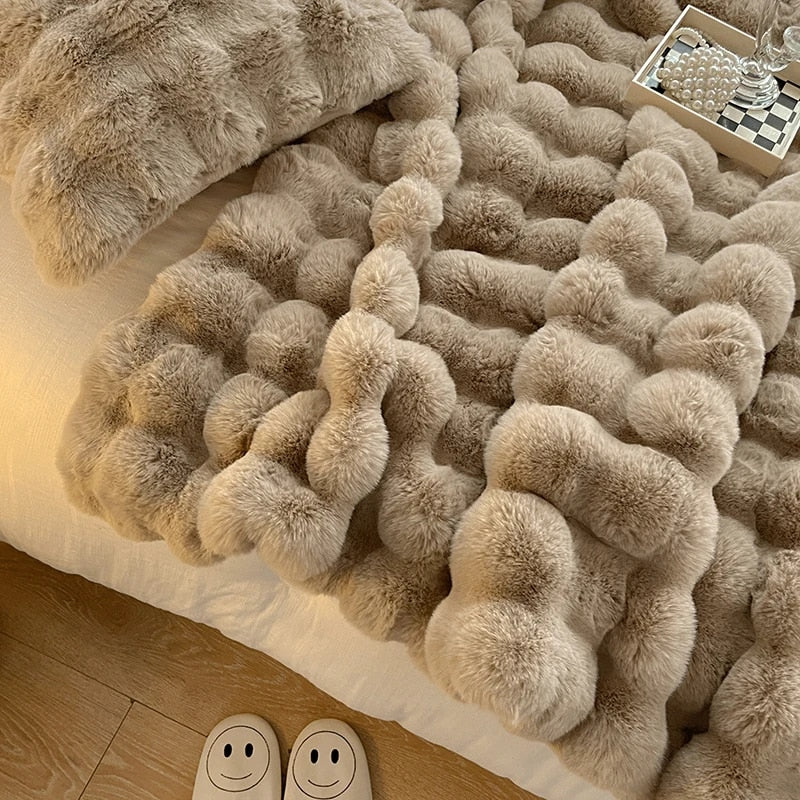 Super Soft Fluffy Luxury Rabbit Faux Fur Wave Throw - 4 Colours