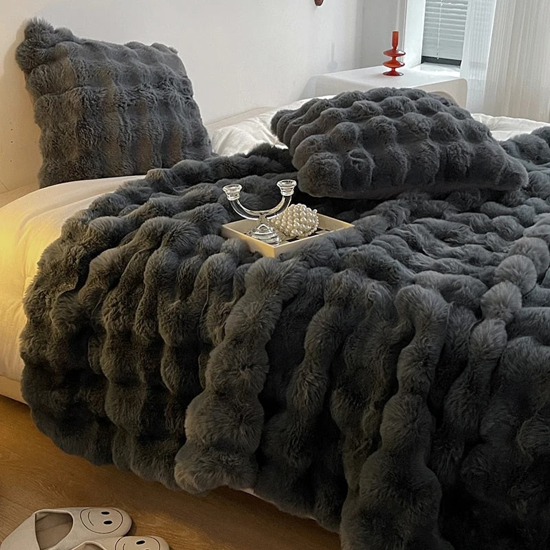 Super Soft Fluffy Luxury Rabbit Faux Fur Wave Throw - 4 Colours