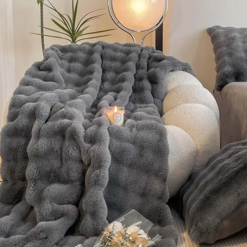 Super Soft Fluffy Luxury Rabbit Faux Fur Wave Throw - 4 farver