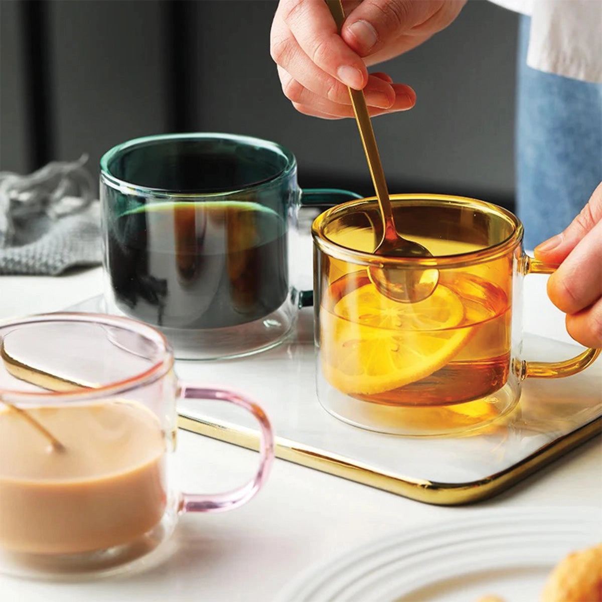 Amber Glass Mug - Kestävä, lämpöä kestävä kahvi- ja teekuppi