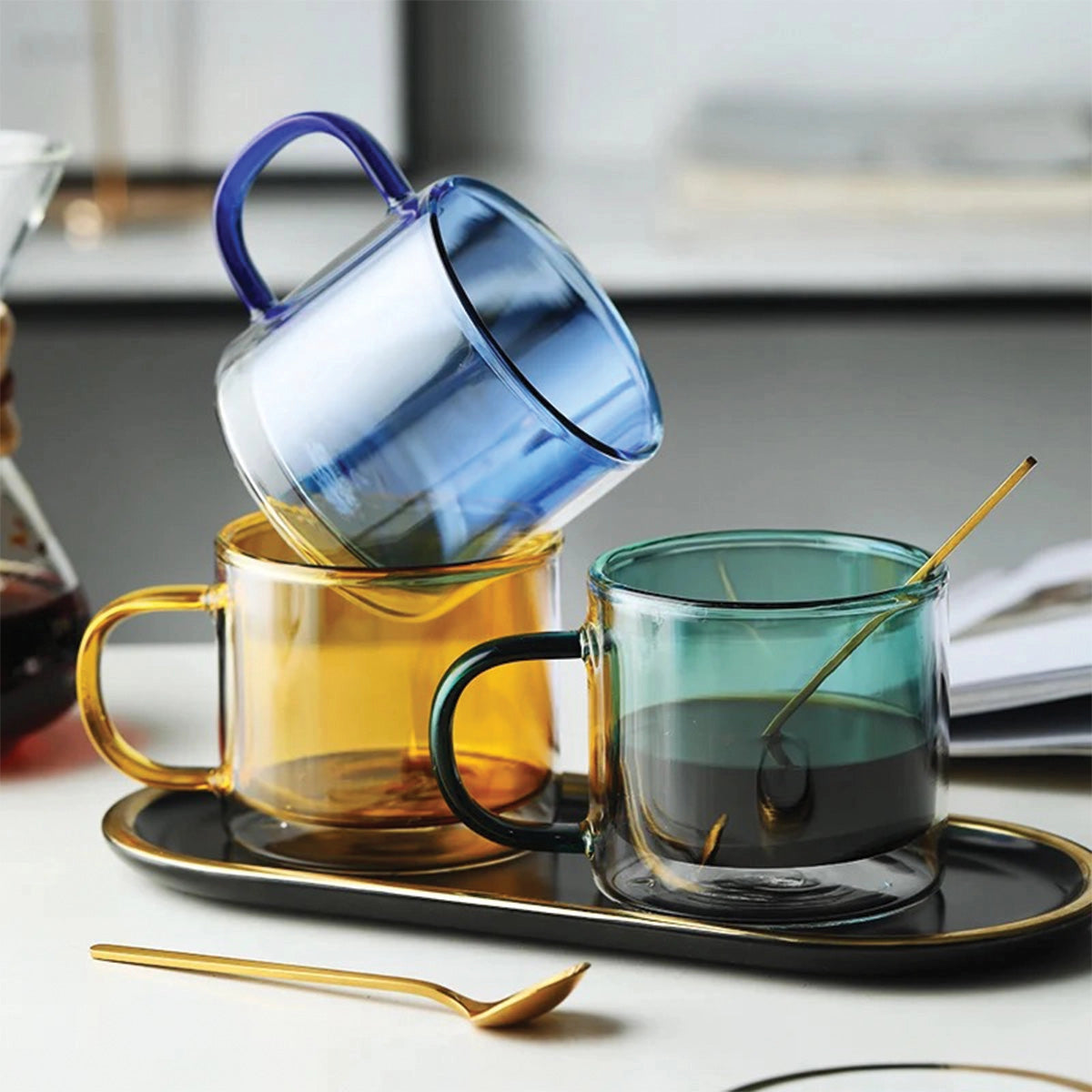 Amber Glass Mug - Kestävä, lämpöä kestävä kahvi- ja teekuppi