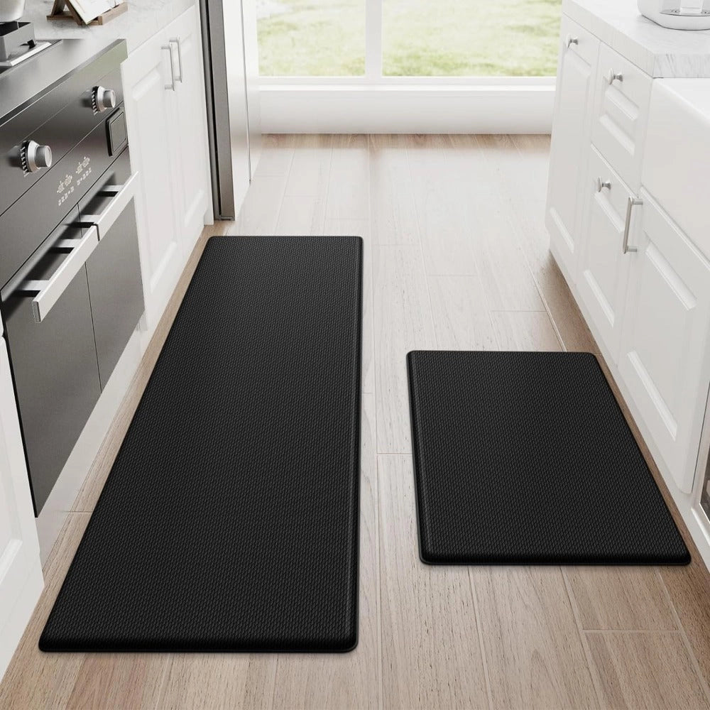 Alfombrilla de cocina ergonómica anti-fatiga, antideslizante, negra, impermeable