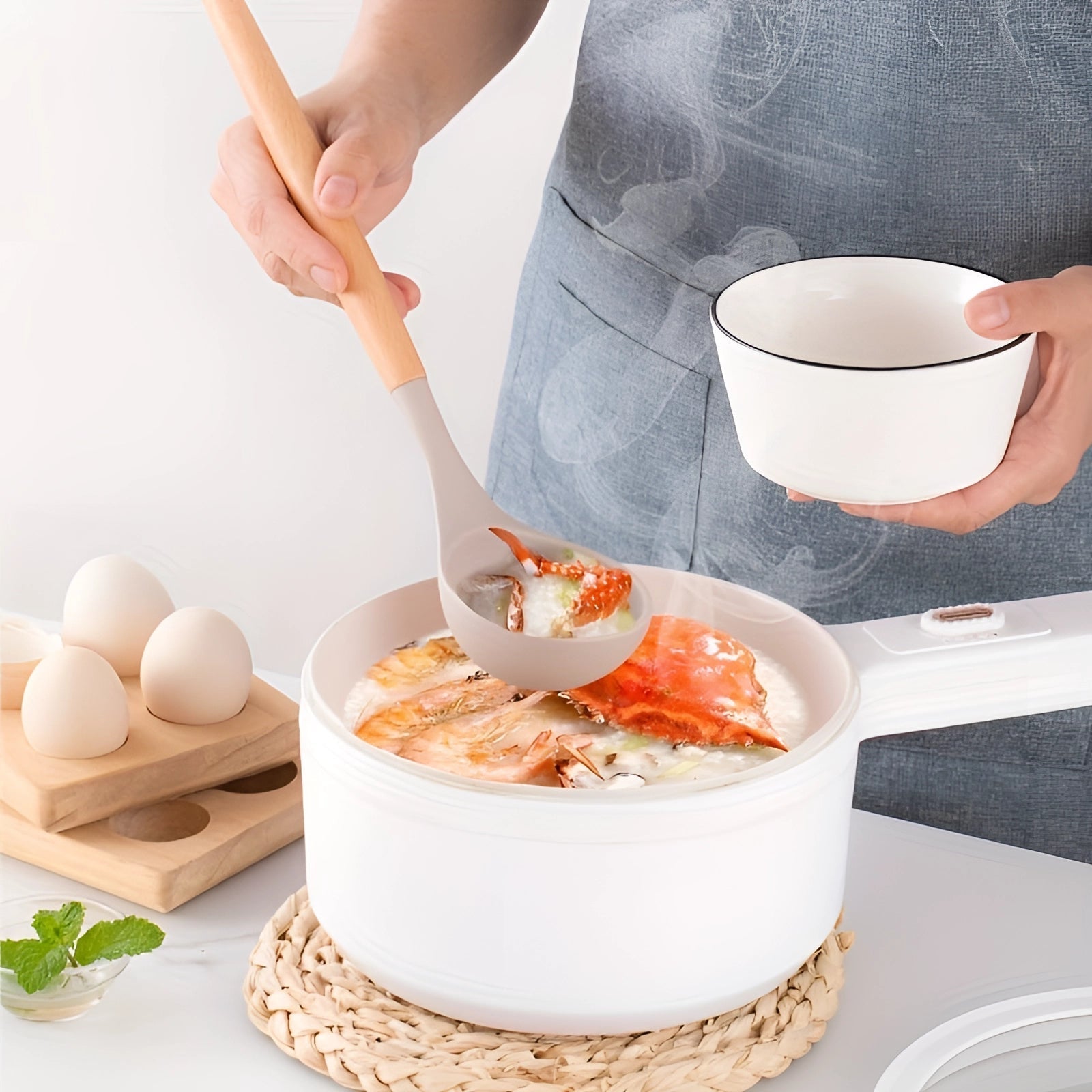 Ensemble de ustensiles de cuisine en silicone écologique avec poignées en bambou