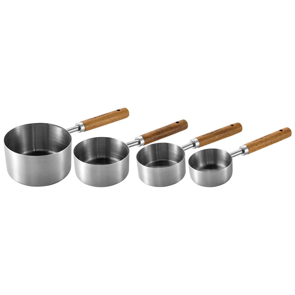 Gold Brass Measuring Cups - Luxury Wood Handle Set for Gourmet Baking