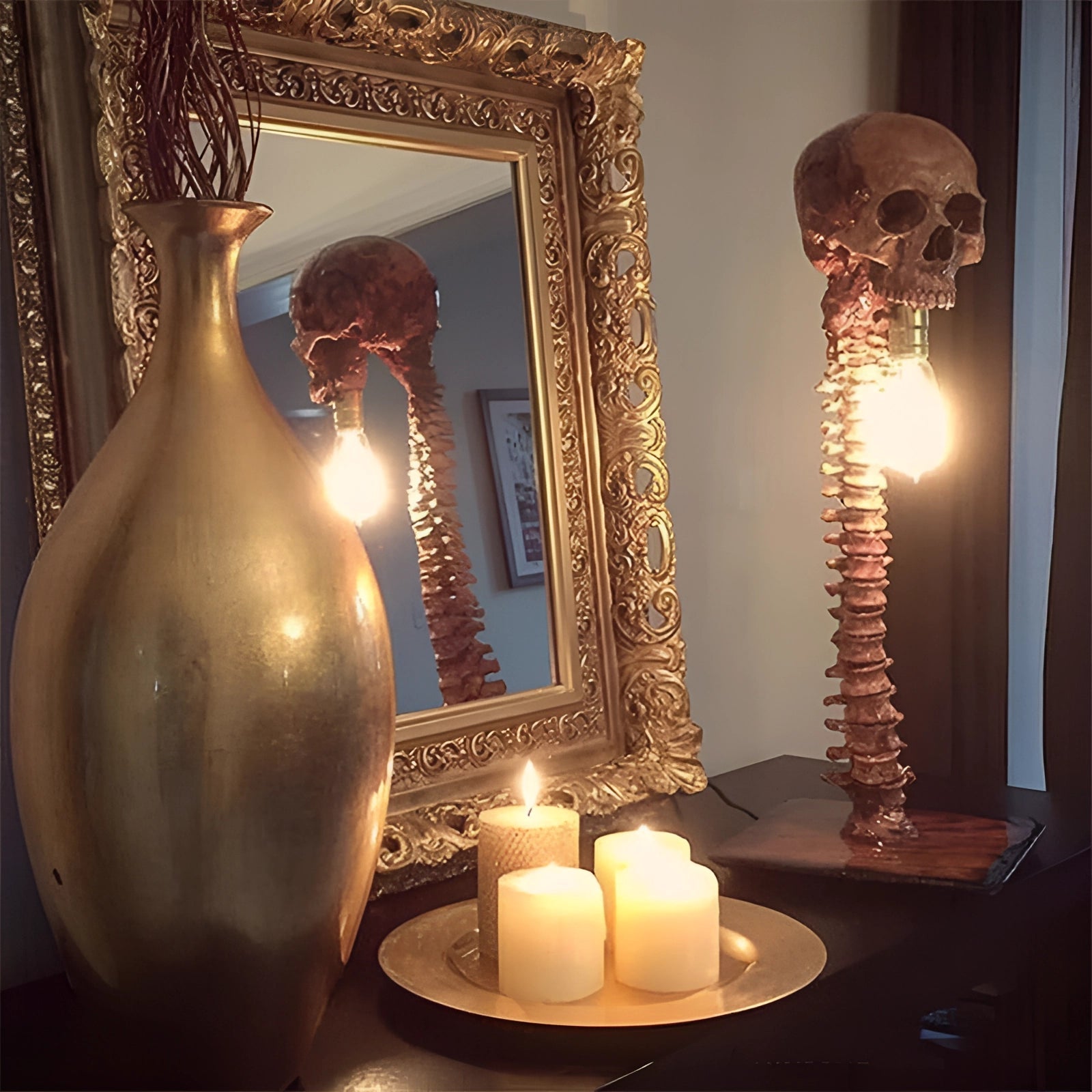 Gothic Skull Light: Skeleton Spine Lamp for Eerie Home Decor