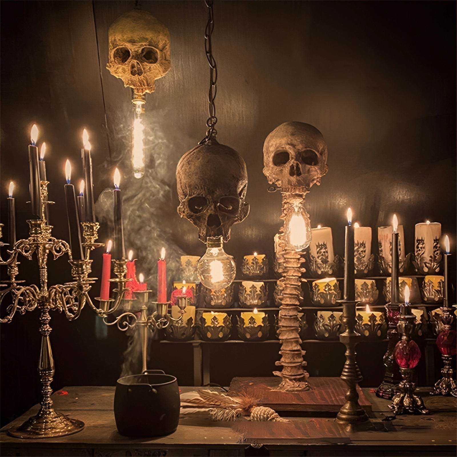 Lampa cu Skull Gotica: Lampa cu Coloana de Schelet pentru Decor Acasă Înfricoșător