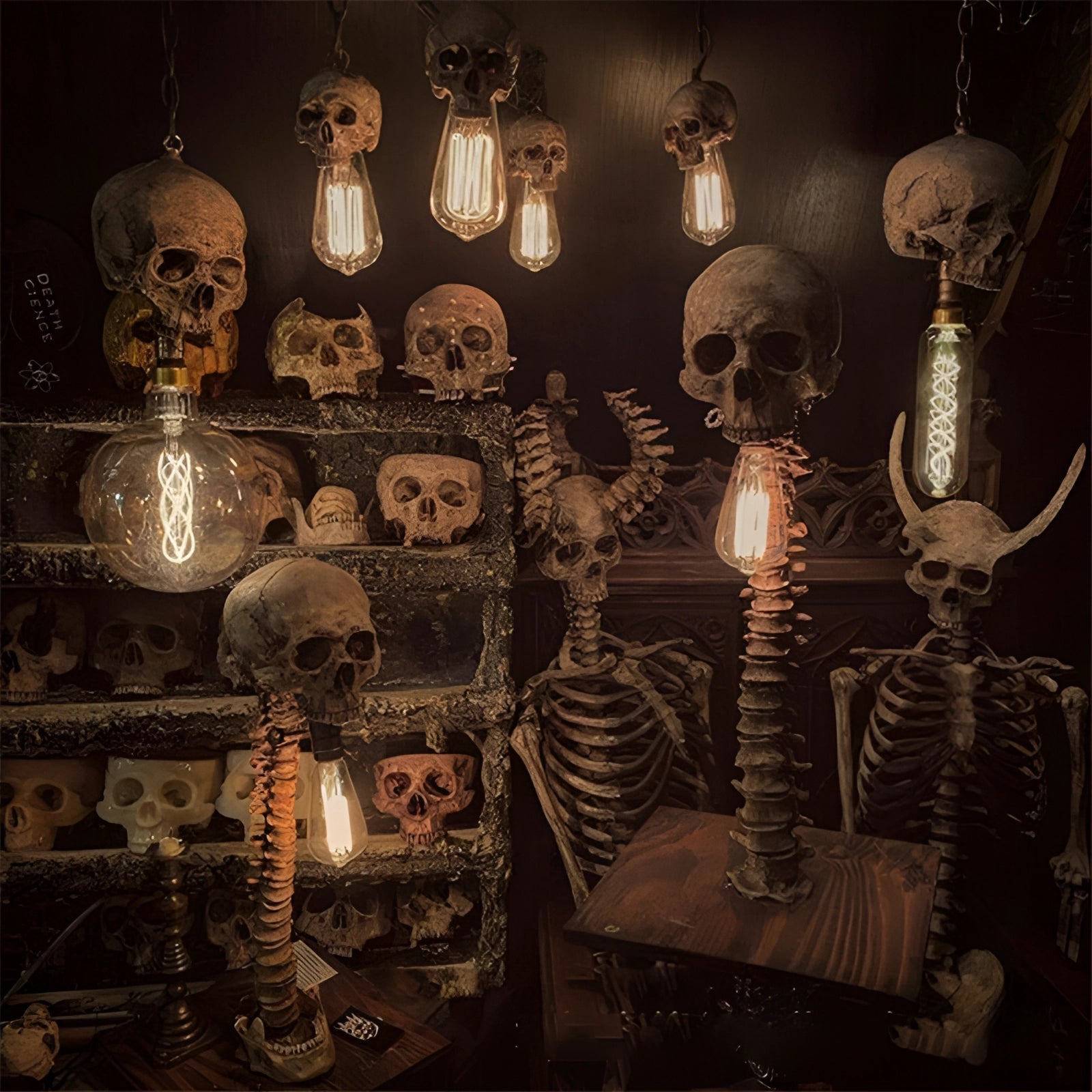 Lampa cu Skull Gotica: Lampa cu Coloana de Schelet pentru Decor Acasă Înfricoșător