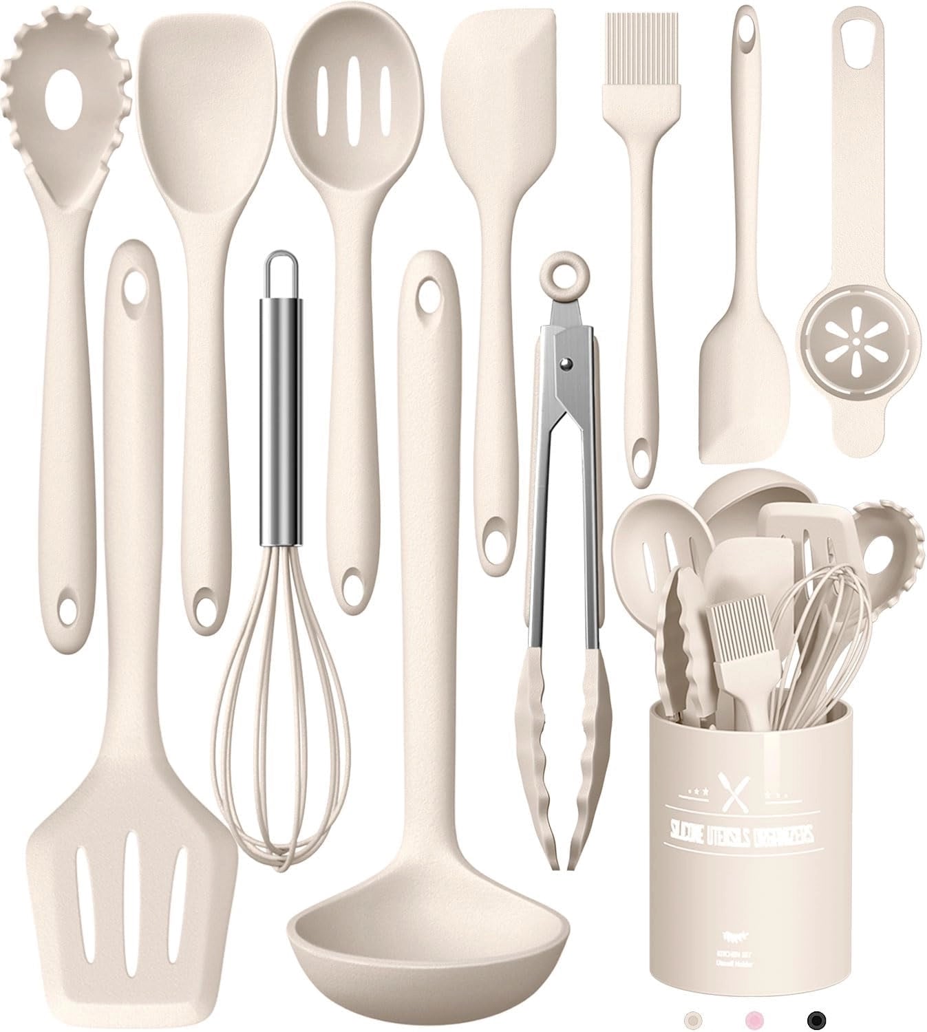 Ivory Silicone Kitchen Utensil Set - Non-Stick, Heat-Resistant, Ergonomic