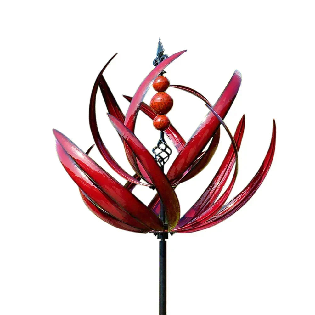 Large Red Metal Lotus Sculpture - Durable Outdoor Garden Art