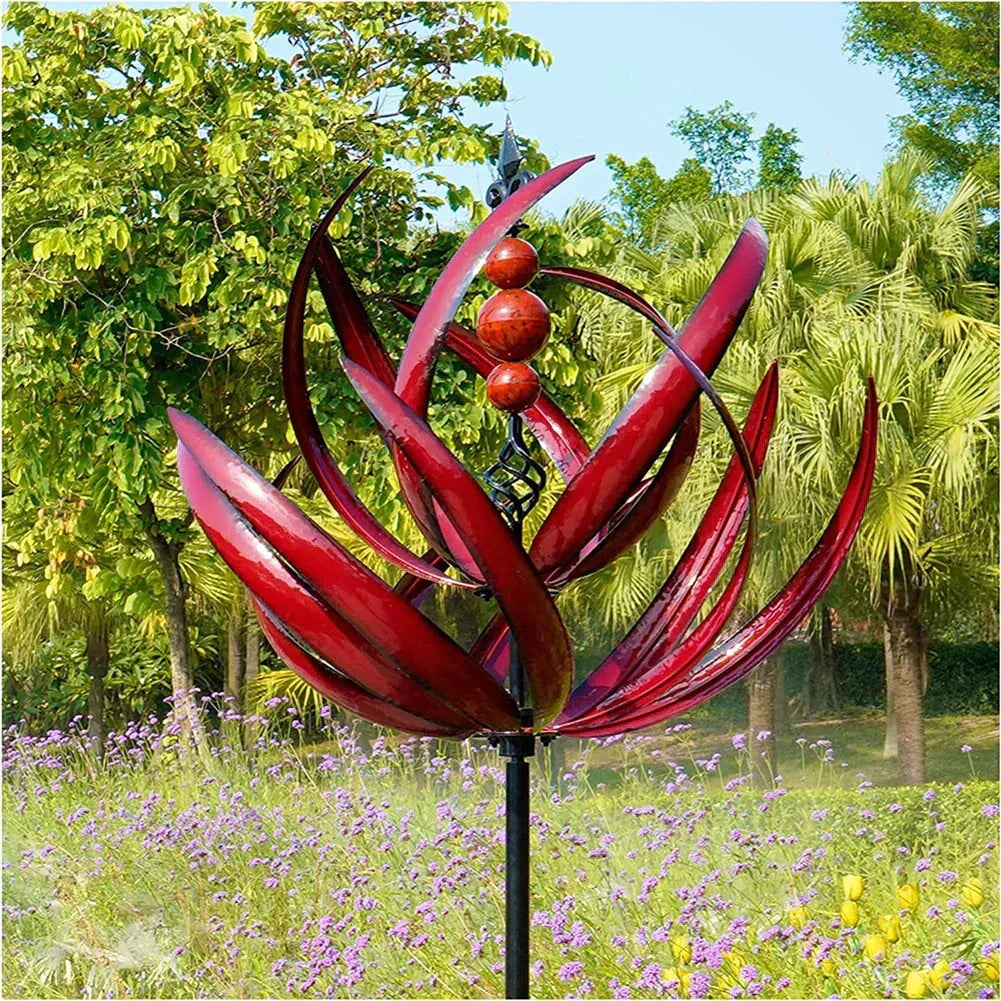 Large Red Metal Lotus Sculpture - Durable Outdoor Garden Art