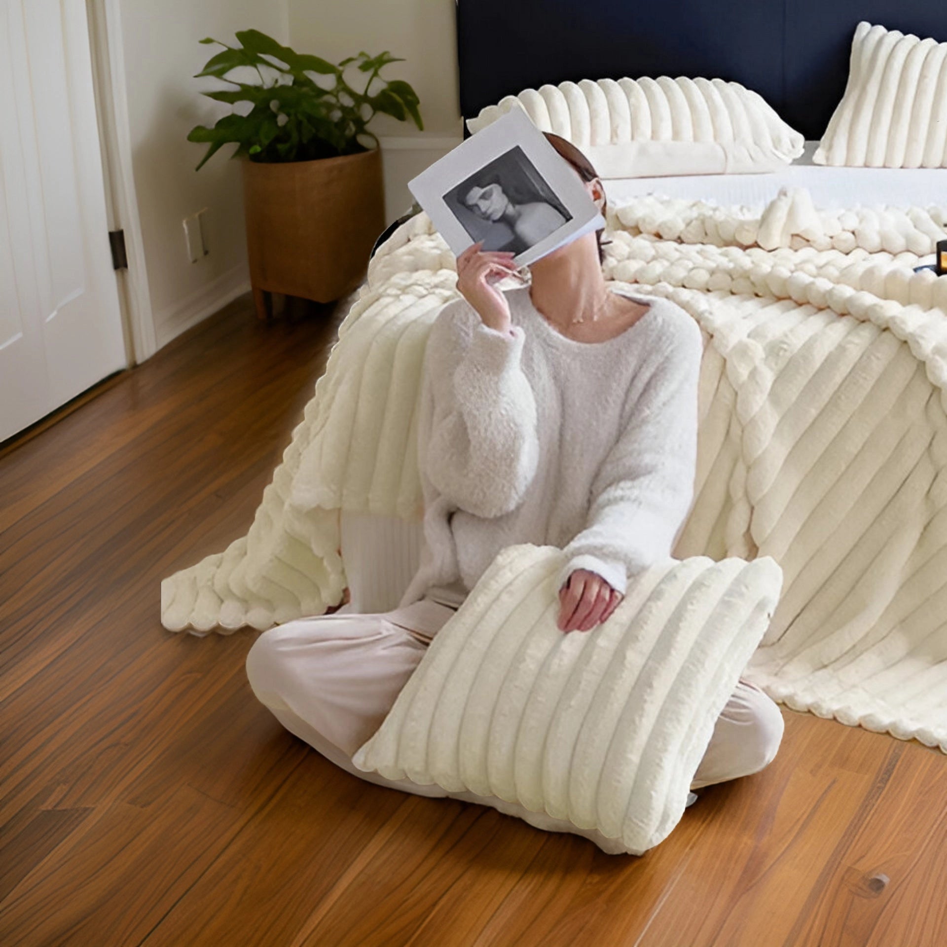 Couverture en tricot épais de luxe | Couverture et décoration en peluche moderne douce