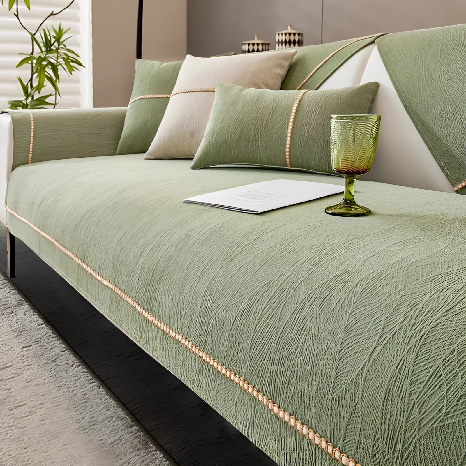 Sofá Curvo Moderno com Base de Terrazzo - Daybed Neutro de Luxo