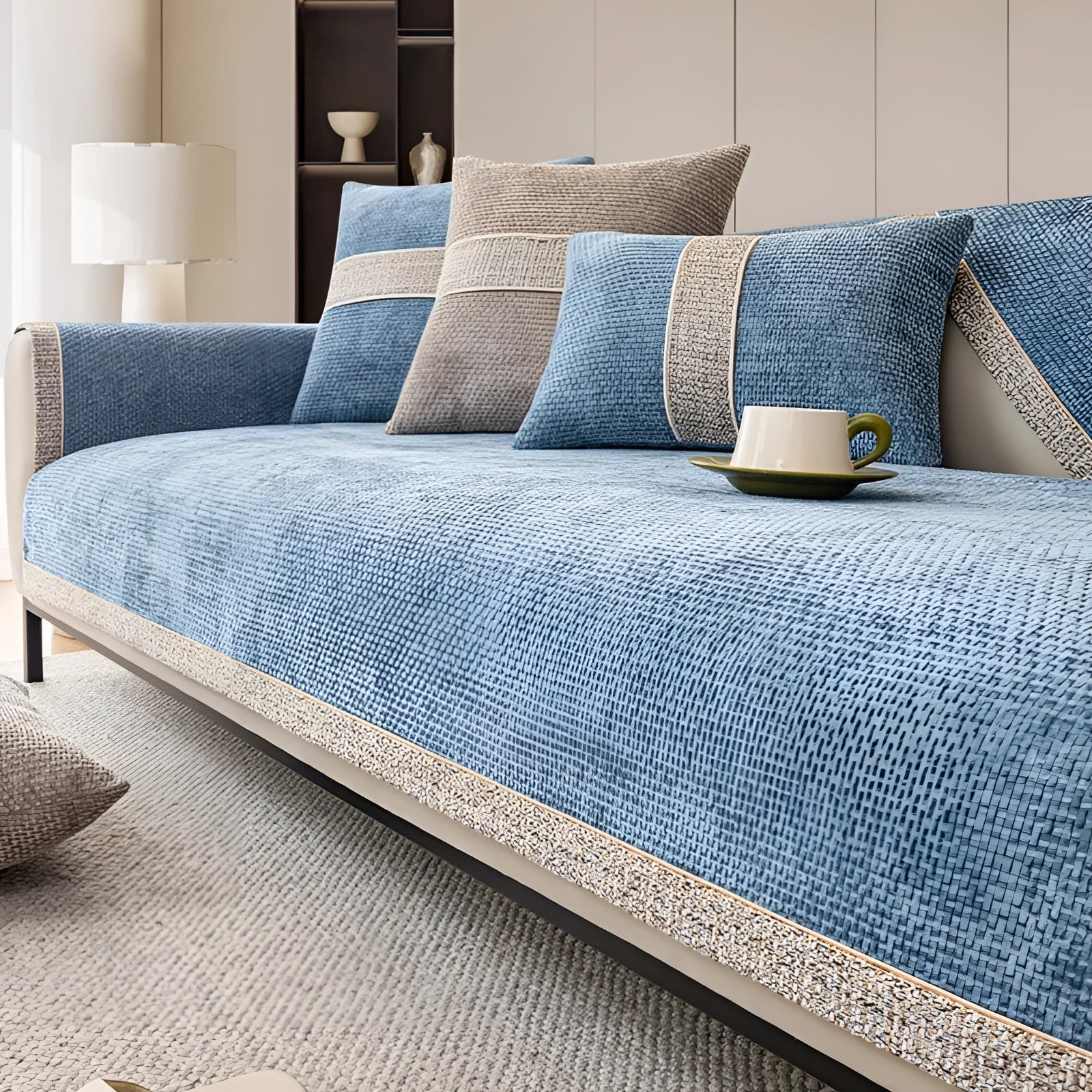 Sofá Curvo Moderno com Base de Terrazzo - Daybed Neutro de Luxo