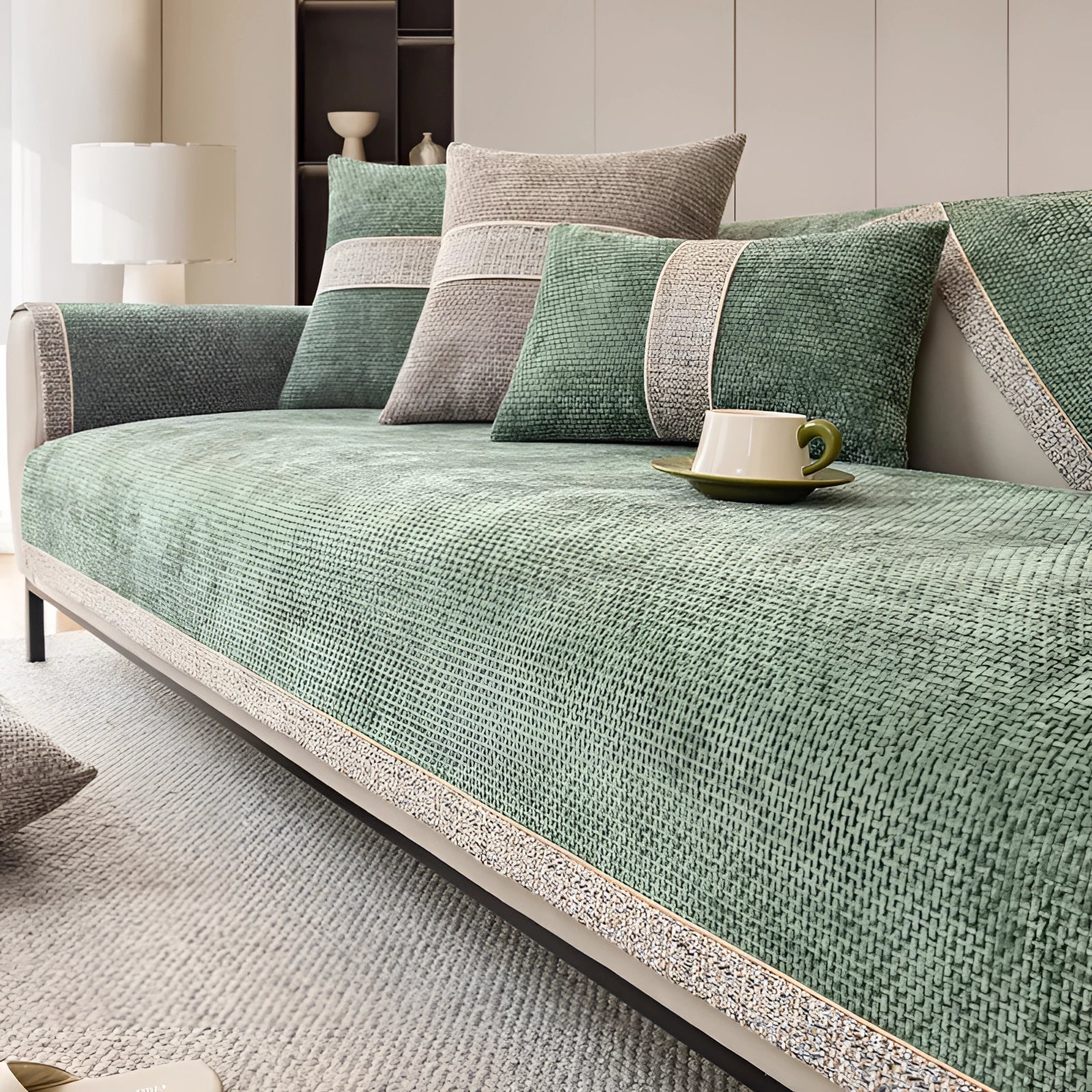 Sofá Curvo Moderno com Base de Terrazzo - Daybed Neutro de Luxo