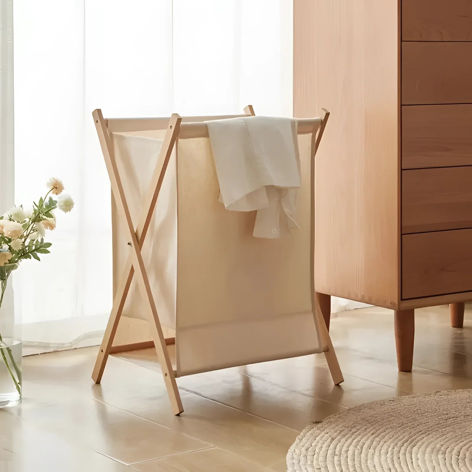 Panier à linge en bois scandinave - Pliable et écologique