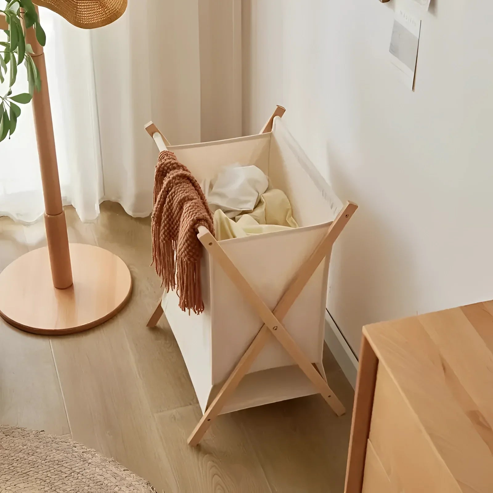 Panier à linge en bois scandinave - Pliable et écologique