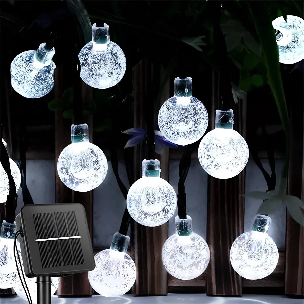 Solar Crackled Glass Globe Lights - Outdoor Waterproof LED String