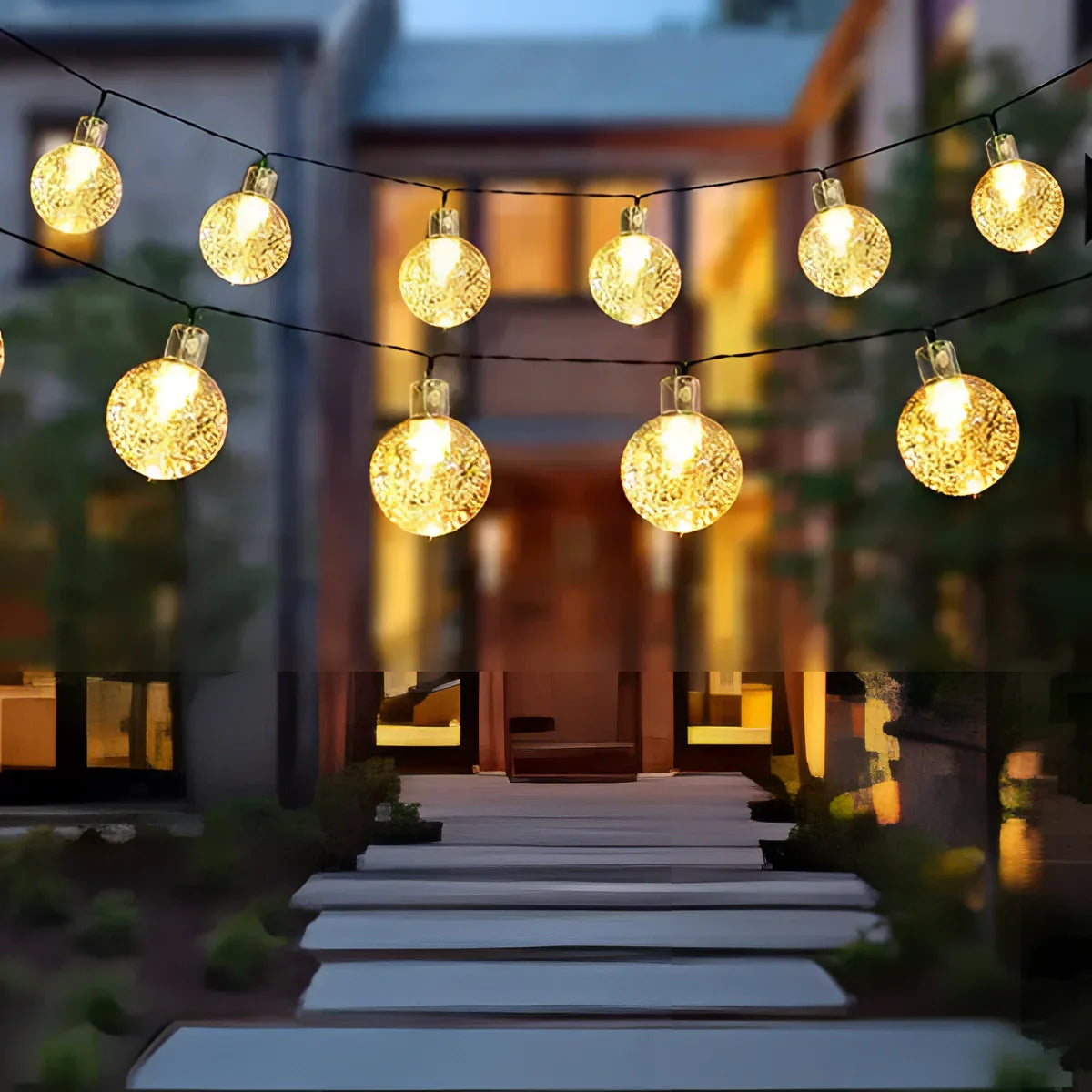 Solar Crackled Glass Globe Lights - Outdoor Waterproof LED String