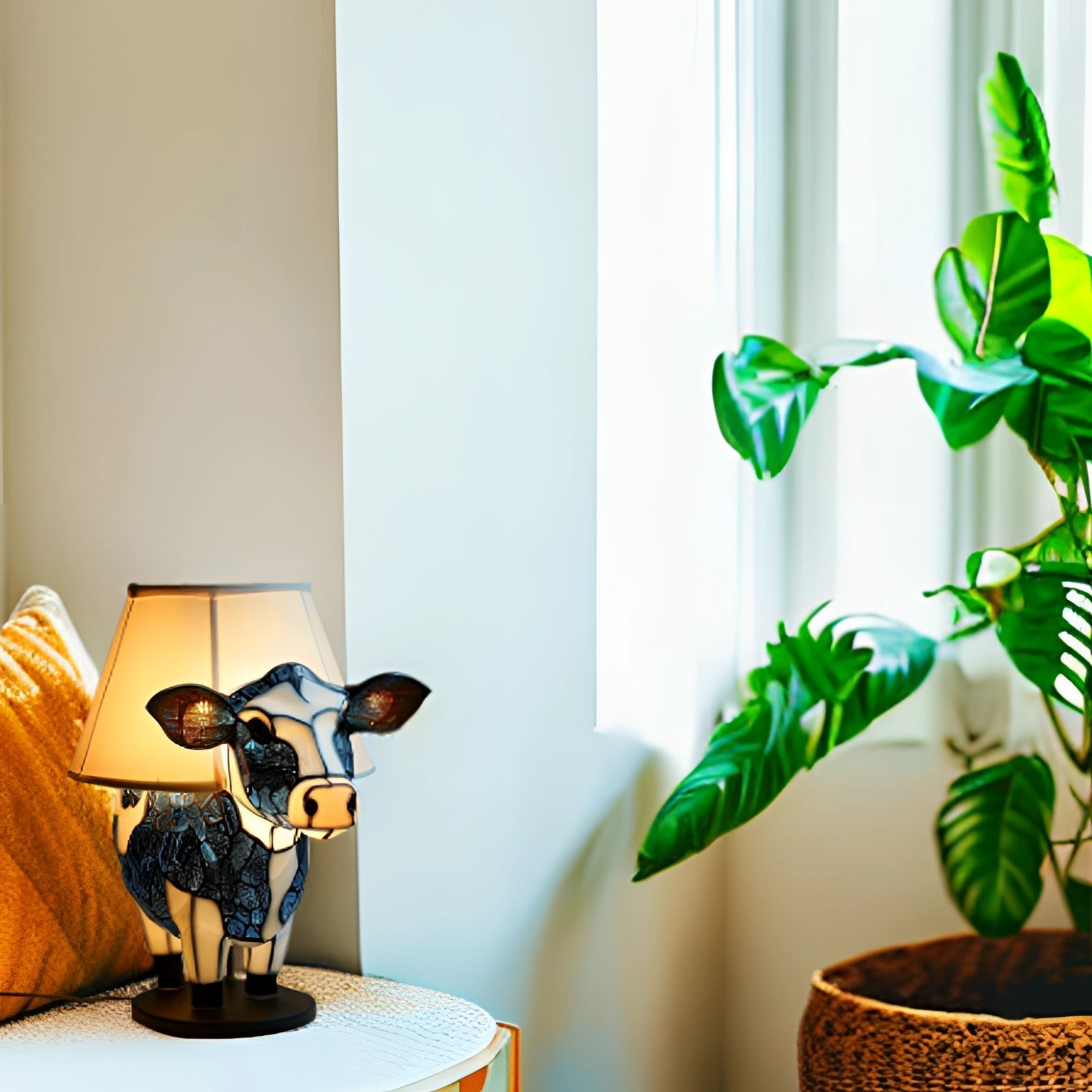 Tiffany-Style Cow Table Lamp - Osvětlení s tématem zvířat v hravém stylu