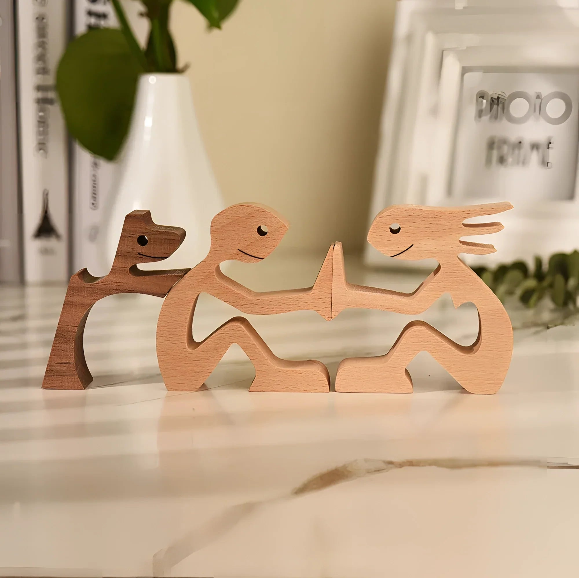 Wooden Dog Sculpture with Striped Scarf - Festive Holiday Figurine