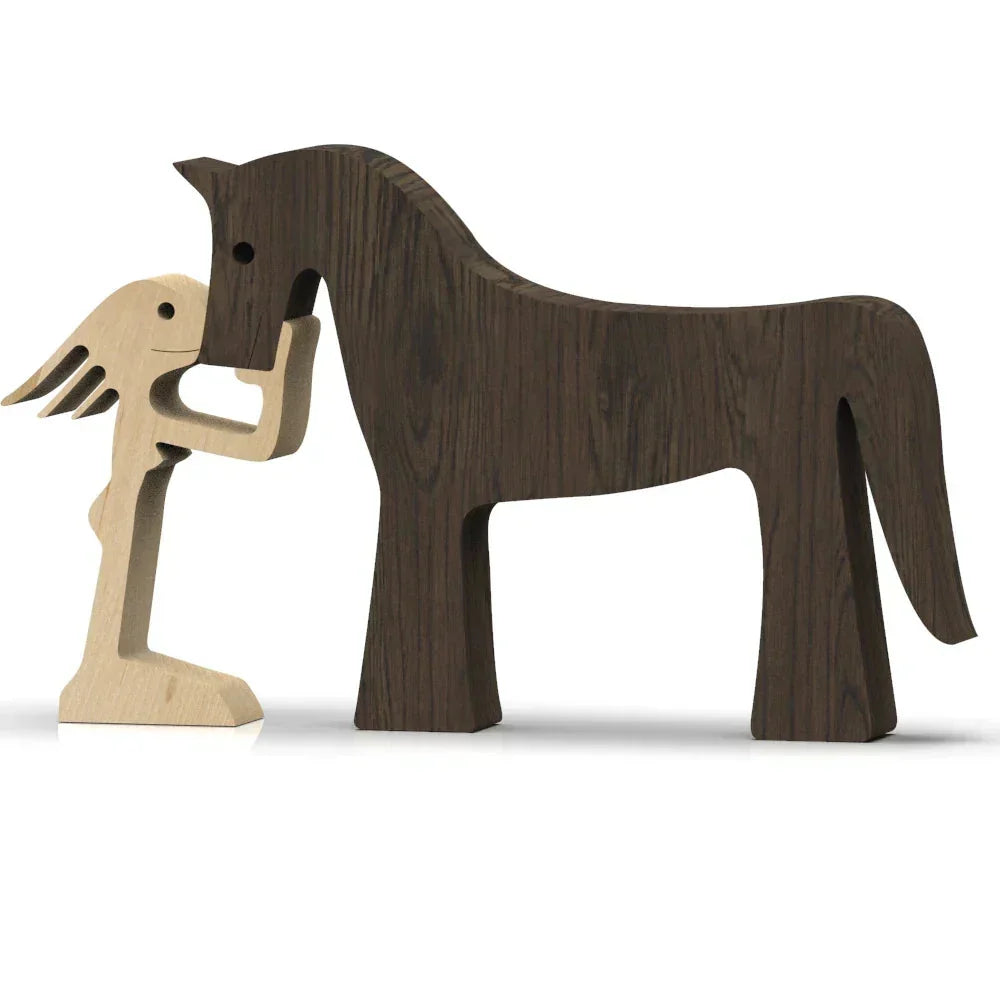 Wooden Dog Sculpture with Striped Scarf - Festive Holiday Figurine