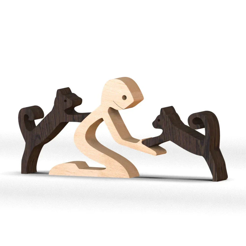 Wooden Dog Sculpture with Striped Scarf - Festive Holiday Figurine