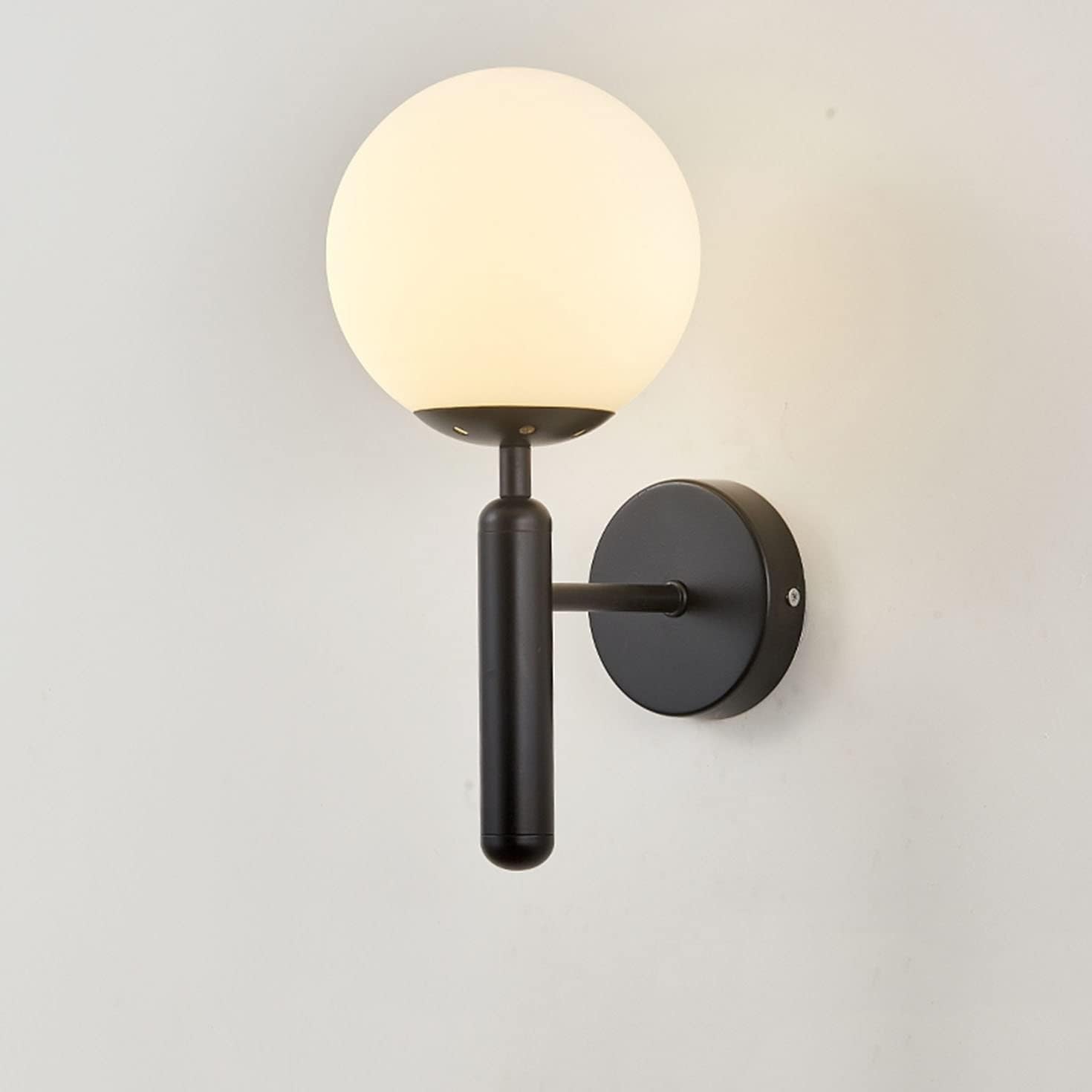 Upright Milky Glass Ball LED Wall Light with Brushed Brass Lamp Fixture in Mid-Century Modern Style