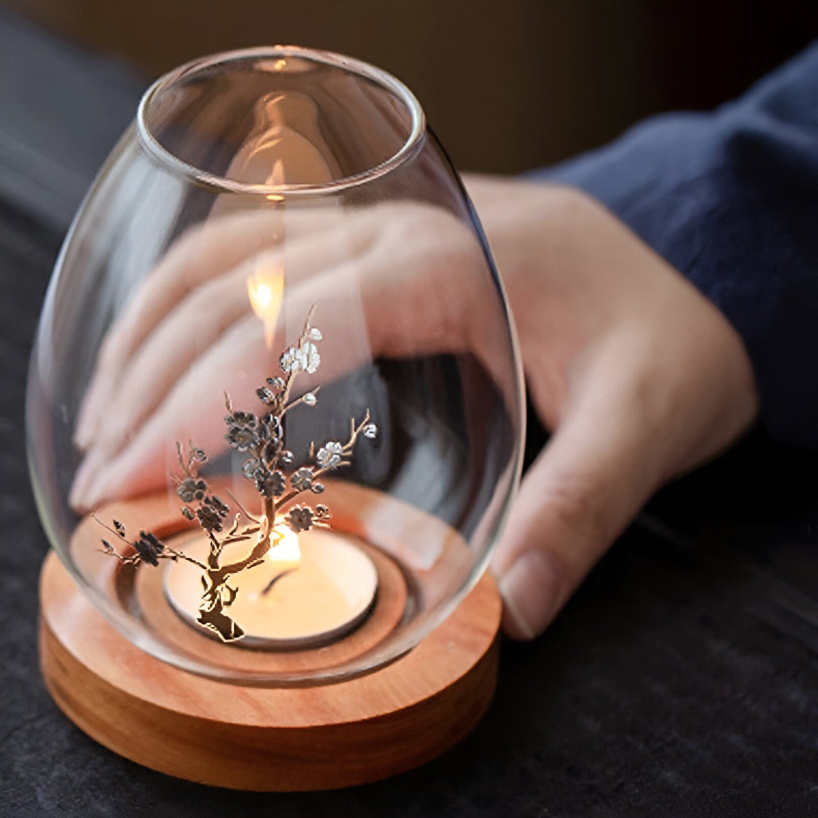 Funda de madera para velas resistente al viento