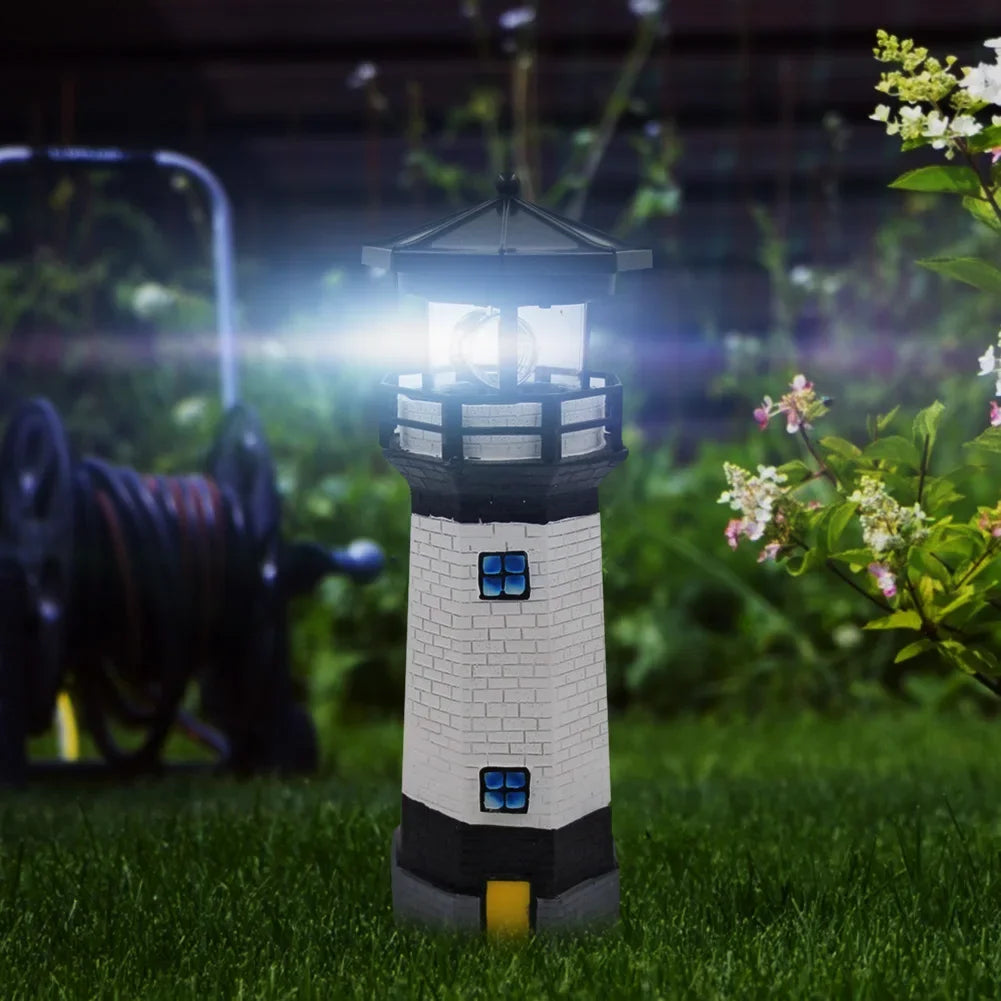 Lámpara de luz LED solar OceanGlow Lighthouse - Iluminación solar náutica para espacios exteriores