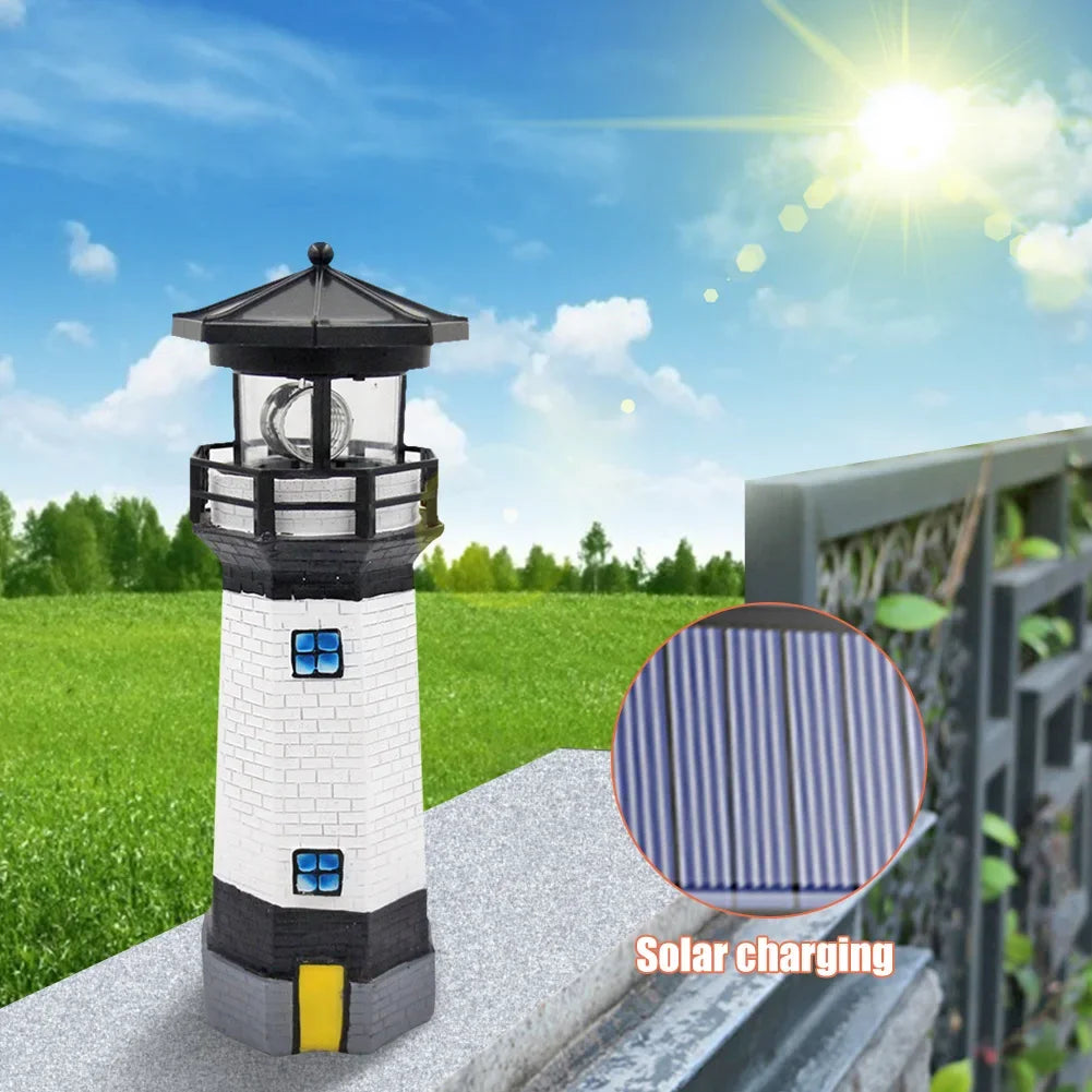 Lámpara de luz LED solar OceanGlow Lighthouse - Iluminación solar náutica para espacios exteriores