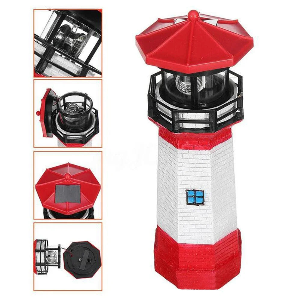 Lámpara de luz LED solar OceanGlow Lighthouse - Iluminación solar náutica para espacios exteriores