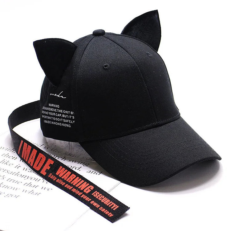 Cappellino da baseball con nastro e orecchie di gatto carini