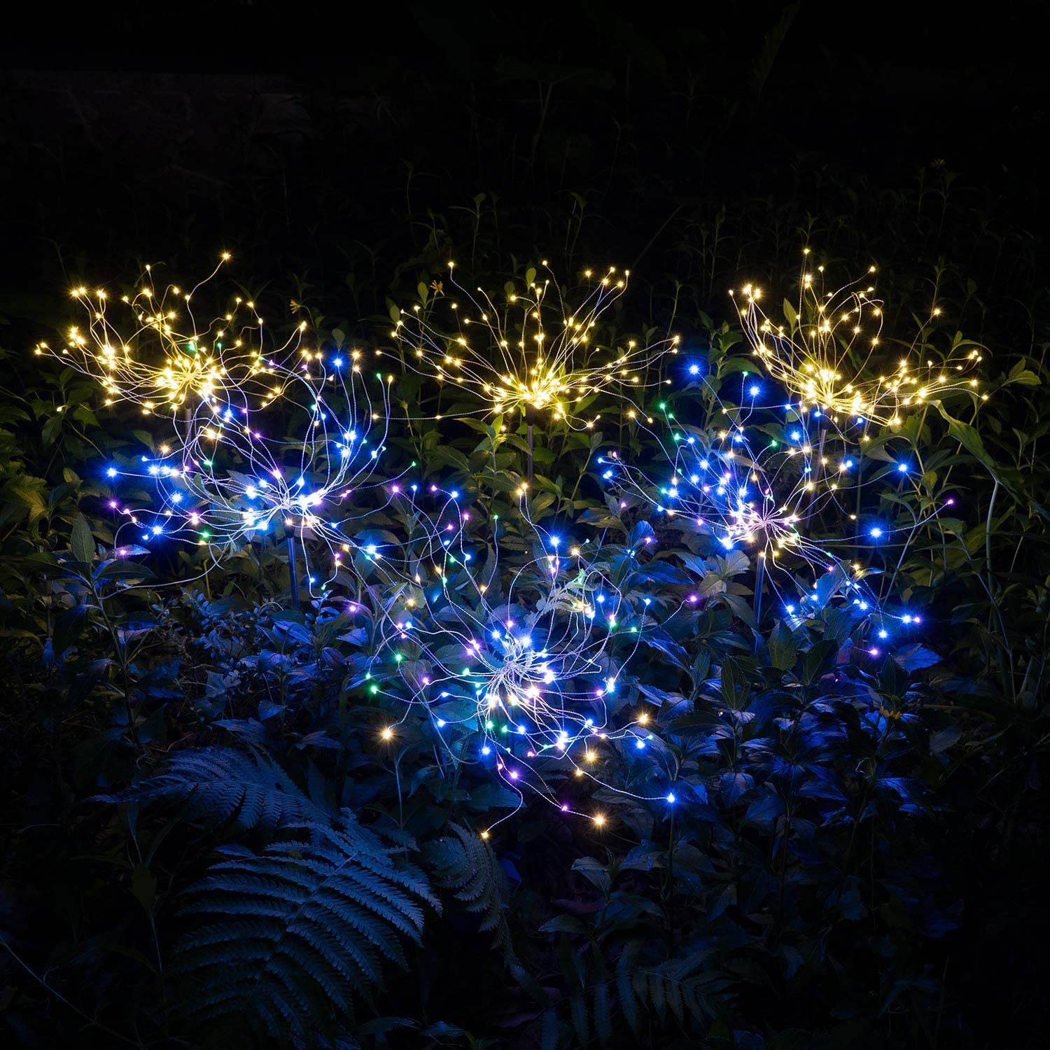 Luces solares de fuegos artificiales para jardín de 4 piezas: luces LED para exteriores resistentes a la intemperie IP65 con modos ajustables y diseño de bricolaje