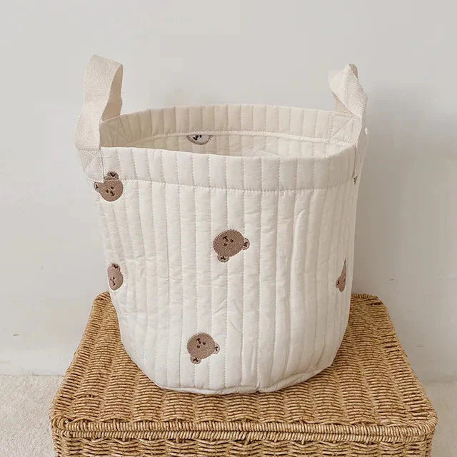 White Embroidered Cotton Baby Basket Storage Organisers - 4 Styles