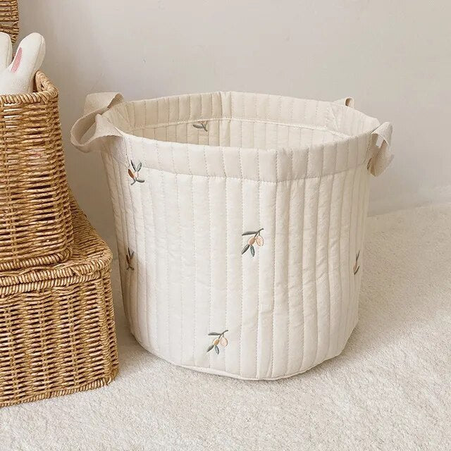 White Embroidered Cotton Baby Basket Storage Organisers - 4 Styles