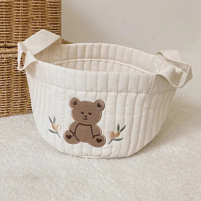 White Embroidered Cotton Baby Basket Storage Organisers - 4 Styles