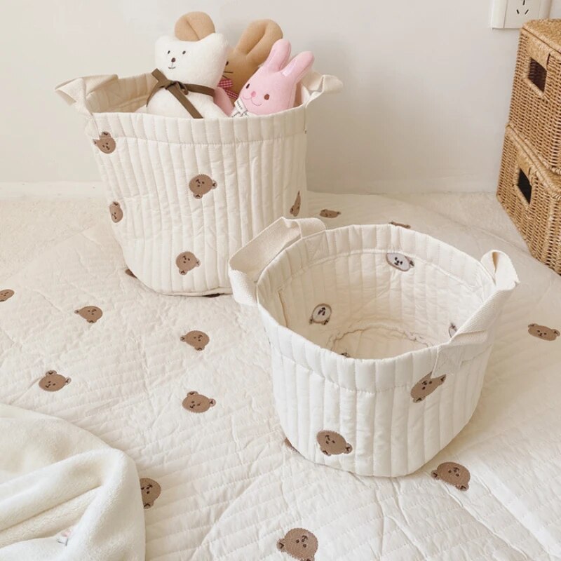 White Embroidered Cotton Baby Basket Storage Organisers - 4 Styles