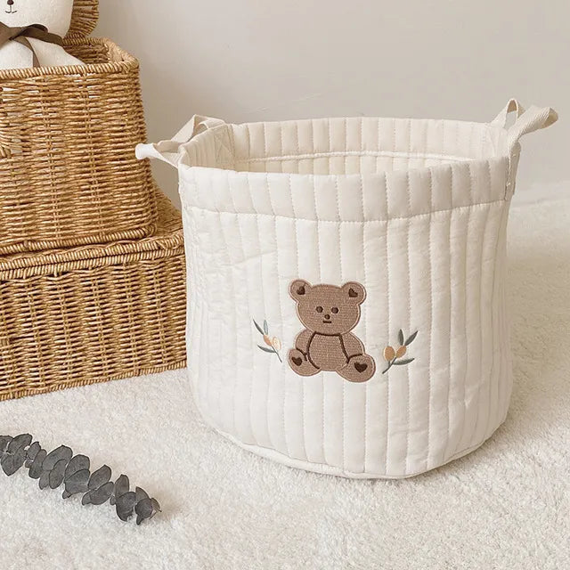 White Embroidered Cotton Baby Basket Storage Organisers - 4 Styles