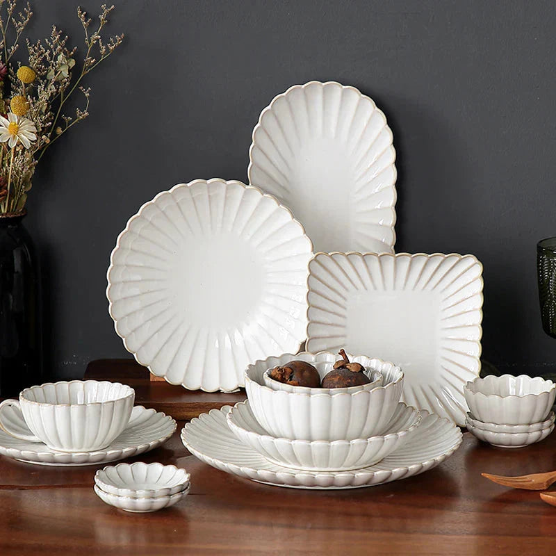 White Scalloped Ceramic Tableware Plates & Bowls - 6 Sizes & Sets